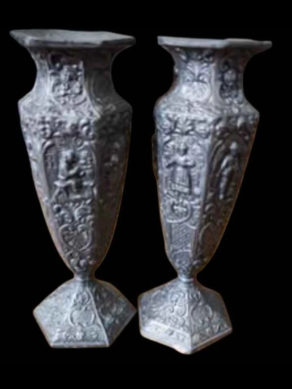 Ornate Gray Decorative Metal Vases (Pair) - Home Accents